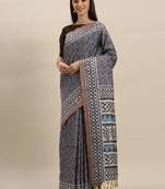 Purple printed linen saree with blouse