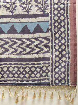 Purple printed linen saree with blouse 4