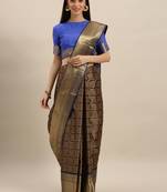 Coffee printed silk blend saree with blouse