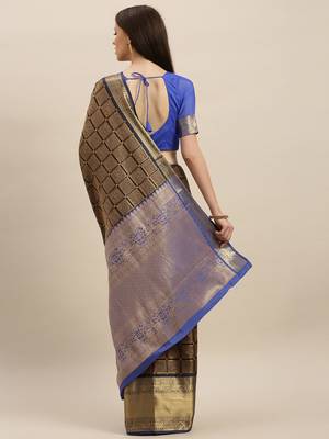 Coffee printed silk blend saree with blouse 2