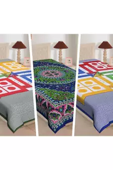 Textstylers pure cotton printed single bedsheet (Combo of 3)	