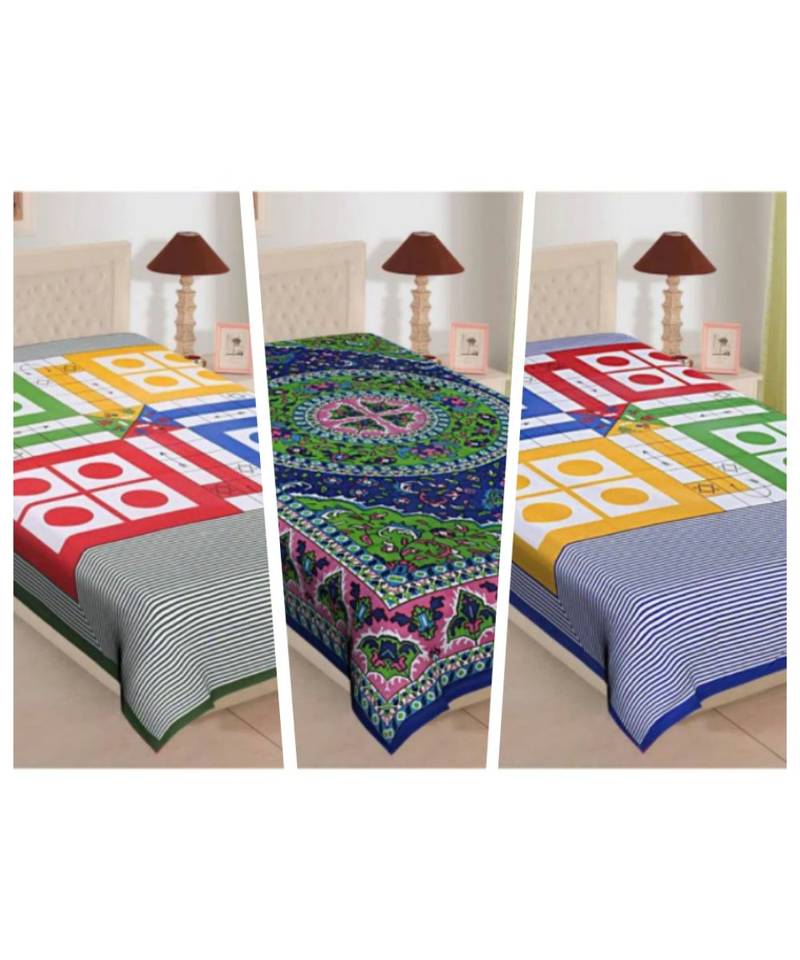 Textstylers pure cotton printed single bedsheet (Combo of 3)	
