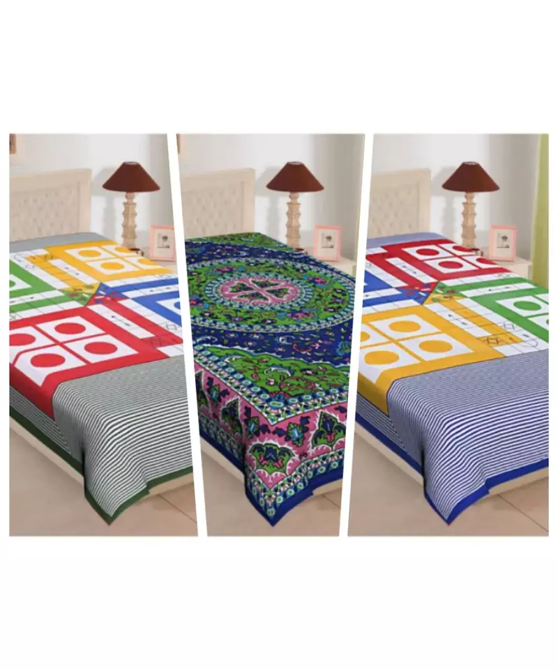 Textstylers pure cotton printed single bedsheet (Combo of 3)	