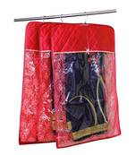 atorakushon   Satin Hanging Saree Cover Garments Wardrobe Organizer Pack of 3 (Maroon)