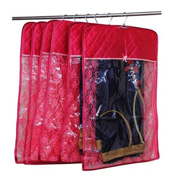 atorakushon   Satin Hanging Saree Cover Garments Wardrobe Organizer Pack of 6 (Maroon) 1