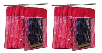 atorakushon   Satin Hanging Saree Cover Garments Wardrobe Organizer Pack of  12 (Maroon) 1