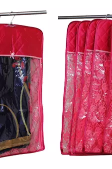 atorakushon   Satin Hanging Saree Cover Garments Wardrobe Organizer Pack of  12 (Maroon)