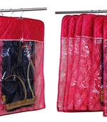 atorakushon   Satin Hanging Saree Cover Garments Wardrobe Organizer Pack of  12 (Maroon)