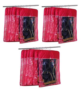 atorakushon   Satin Hanging Saree Cover Garments Wardrobe Organizer Pack of 18 (Maroon) 1