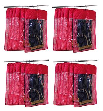 atorakushon   Satin Hanging Saree Cover Garments Wardrobe Organizer Pack of 24 (Maroon) 1