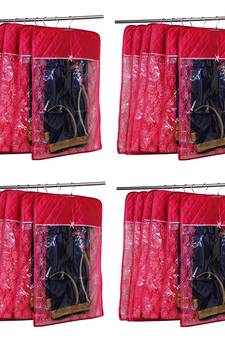 atorakushon   Satin Hanging Saree Cover Garments Wardrobe Organizer Pack of 24 (Maroon)
