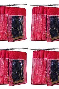 atorakushon   Satin Hanging Saree Cover Garments Wardrobe Organizer Pack of 24 (Maroon)