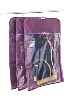 atorakushon   Satin Hanging Saree Cover Garments Wardrobe Organizer Pack of 3 (Purple)