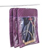 atorakushon   Satin Hanging Saree Cover Garments Wardrobe Organizer Pack of 3 (Purple)