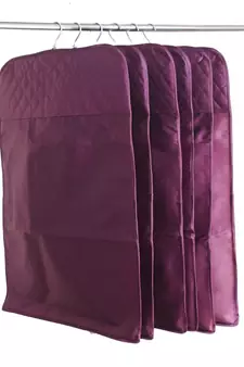 atorakushon   Satin Hanging Saree Cover Garments Wardrobe Organizer Pack of 3 (Purple)