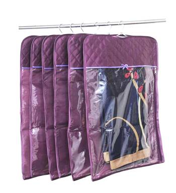 atorakushon   Satin Hanging Saree Cover Garments Wardrobe Organizer Pack of 6 (Purple) 1