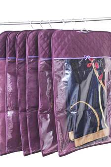 atorakushon   Satin Hanging Saree Cover Garments Wardrobe Organizer Pack of 6 (Purple)