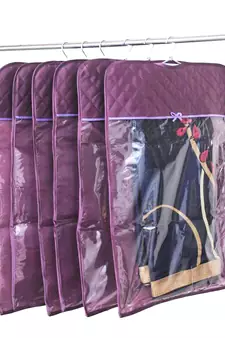atorakushon   Satin Hanging Saree Cover Garments Wardrobe Organizer Pack of 6 (Purple)