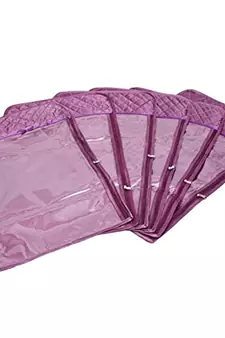 atorakushon   Satin Hanging Saree Cover Garments Wardrobe Organizer Pack of 6 (Purple)
