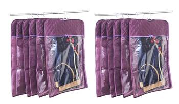 atorakushon   Satin Hanging Saree Cover Garments Wardrobe Organizer Pack of 12 (Purple) 1