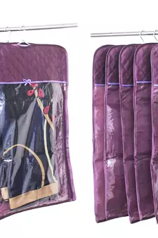 atorakushon   Satin Hanging Saree Cover Garments Wardrobe Organizer Pack of 12 (Purple)