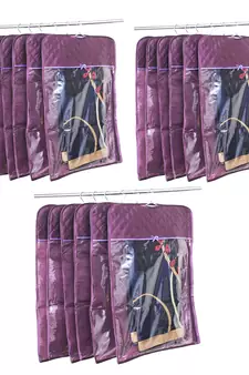 atorakushon   Satin Hanging Saree Cover Garments Wardrobe Organizer Pack of 18 (Purple)
