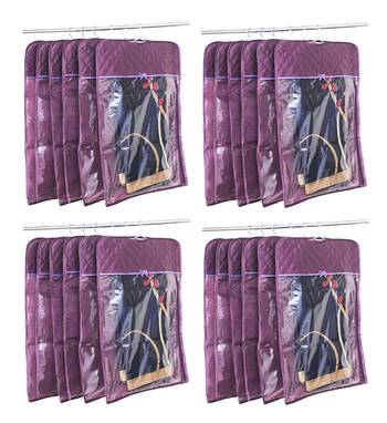 atorakushon   Satin Hanging Saree Cover Garments Wardrobe Organizer Pack of 24 (Purple) 1