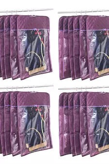 atorakushon   Satin Hanging Saree Cover Garments Wardrobe Organizer Pack of 24 (Purple)