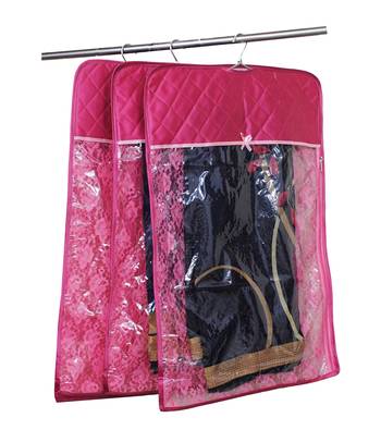 atorakushon   Satin Hanging Saree Cover Garments Wardrobe Organizer Pack of 3 (pink) 1