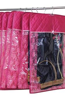 atorakushon   Satin Hanging Saree Cover Garments Wardrobe Organizer Pack of 6 (pink)