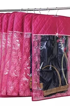 atorakushon   Satin Hanging Saree Cover Garments Wardrobe Organizer Pack of 6 (pink)