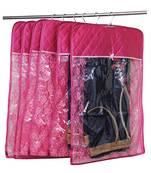 atorakushon   Satin Hanging Saree Cover Garments Wardrobe Organizer Pack of 6 (pink)