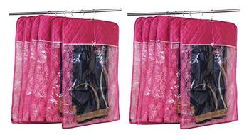 atorakushon   Satin Hanging Saree Cover Garments Wardrobe Organizer Pack of12(pink) 1