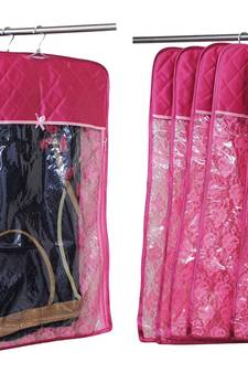 atorakushon   Satin Hanging Saree Cover Garments Wardrobe Organizer Pack of12(pink)