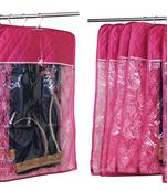atorakushon   Satin Hanging Saree Cover Garments Wardrobe Organizer Pack of12(pink)
