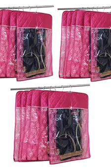 atorakushon   Satin Hanging Saree Cover Garments Wardrobe Organizer Pack of 18 (pink)