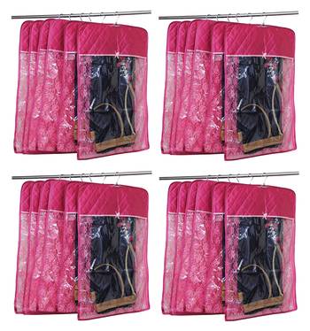 atorakushon   Satin Hanging Saree Cover Garments Wardrobe Organizer Pack of 24 (pink) 1