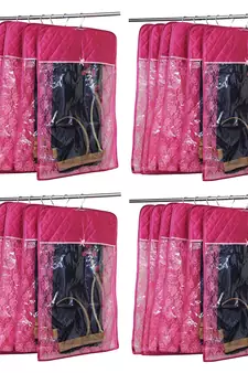 atorakushon   Satin Hanging Saree Cover Garments Wardrobe Organizer Pack of 24 (pink)