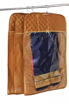 atorakushon   Satin Hanging Saree Cover Garments Wardrobe Organizer Pack of 3 (Golden)
