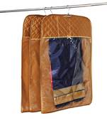 atorakushon   Satin Hanging Saree Cover Garments Wardrobe Organizer Pack of 3 (Golden)