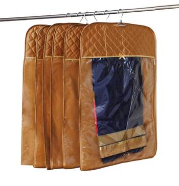 atorakushon   Satin Hanging Saree Cover Garments Wardrobe Organizer Pack of 6 (Golden) 1