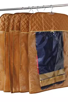 atorakushon   Satin Hanging Saree Cover Garments Wardrobe Organizer Pack of 6 (Golden)