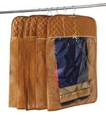 atorakushon   Satin Hanging Saree Cover Garments Wardrobe Organizer Pack of 6 (Golden)