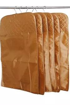atorakushon   Satin Hanging Saree Cover Garments Wardrobe Organizer Pack of 6 (Golden)
