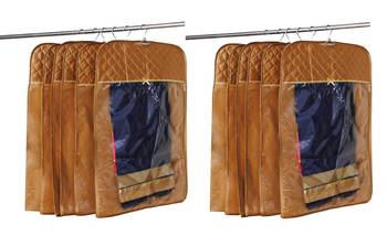 atorakushon   Satin Hanging Saree Cover Garments Wardrobe Organizer Pack of12(Golden) 1