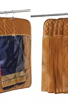 atorakushon   Satin Hanging Saree Cover Garments Wardrobe Organizer Pack of12(Golden)