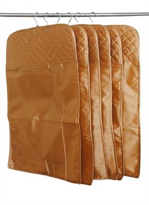 atorakushon   Satin Hanging Saree Cover Garments Wardrobe Organizer Pack of12(Golden) 2