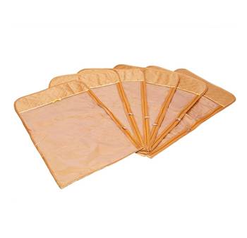 atorakushon   Satin Hanging Saree Cover Garments Wardrobe Organizer Pack of12(Golden) 5