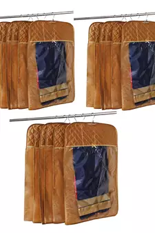 atorakushon   Satin Hanging Saree Cover Garments Wardrobe Organizer Pack of 18 (Golden)