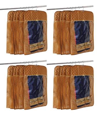 atorakushon   Satin Hanging Saree Cover Garments Wardrobe Organizer Pack of 24 (Golden) 1